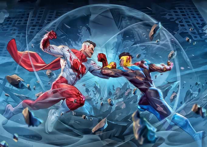 Invincible and Omni-Man Fighting