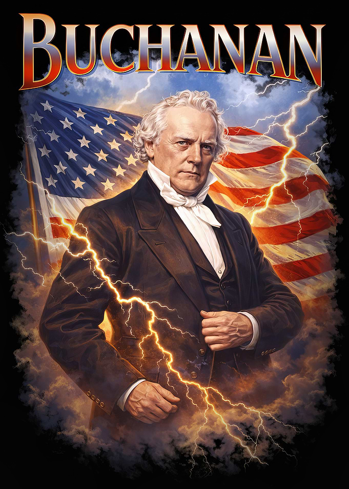 James Buchanan – U.S. President Patriotic American Flag Portrait Wall Art