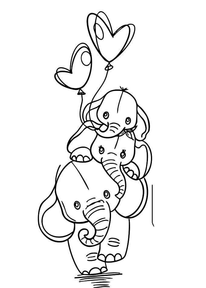 Three Elephants with Heart Balloons