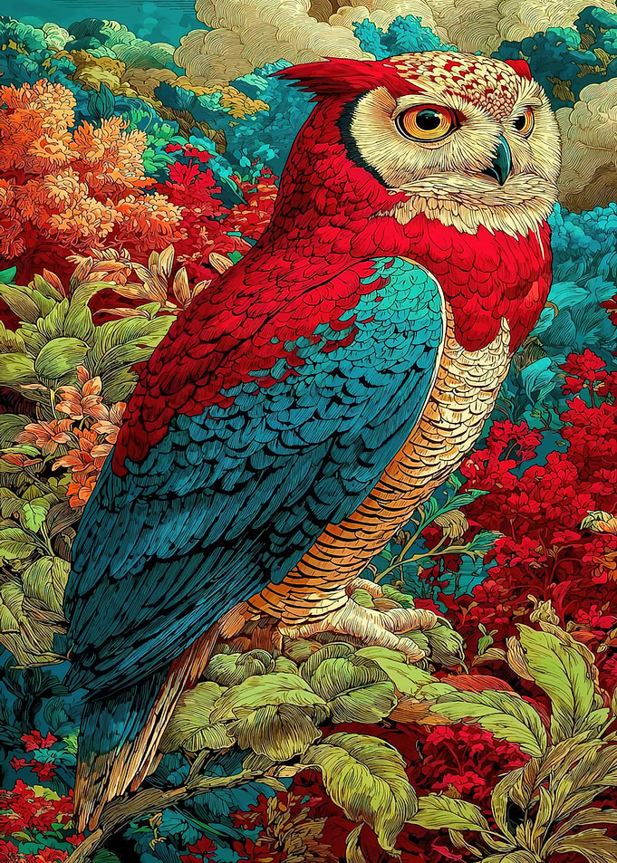 Vibrant Owl in a Lush Forest