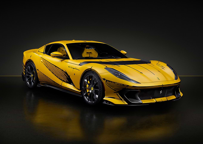 Yellow Ferrari with Comic Book Style Graphics