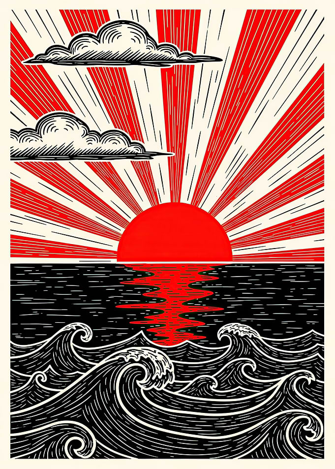 Sunrise Over Wavy Ocean
