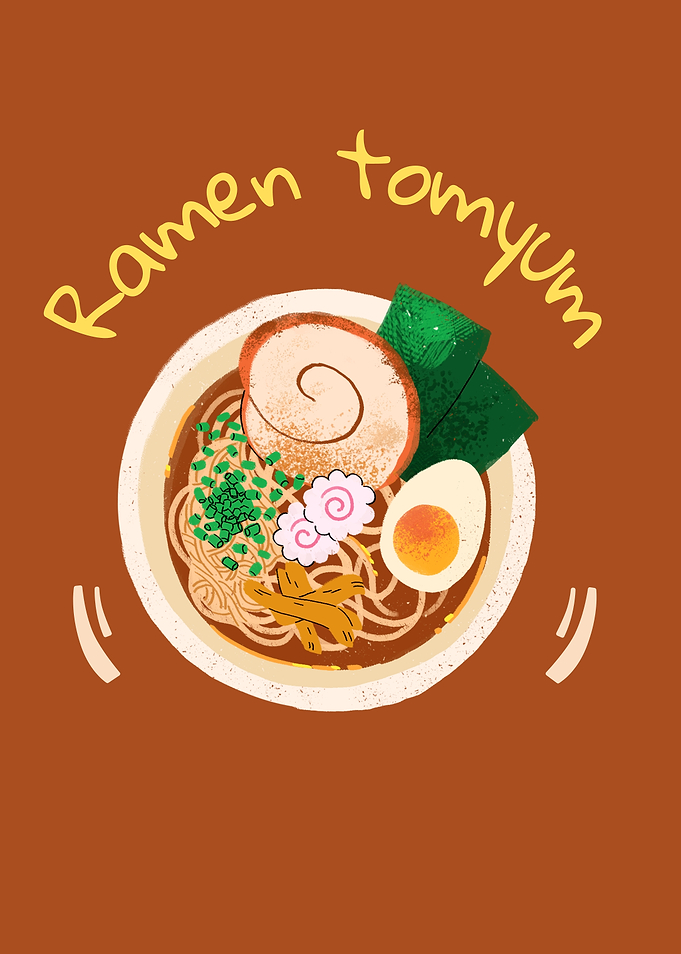Tom Yum Ramen Bowl Illustration