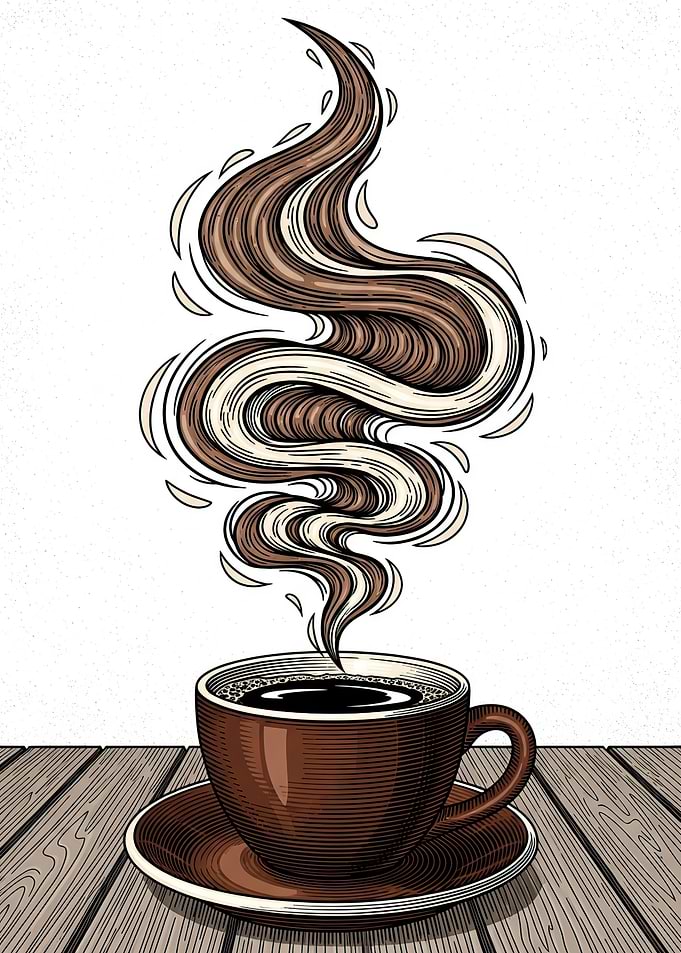 Steaming Coffee Cup on Wooden Table
