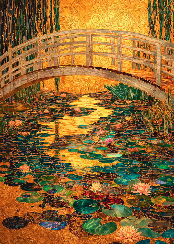 Monet's Golden Stained Glass Lily Bridge