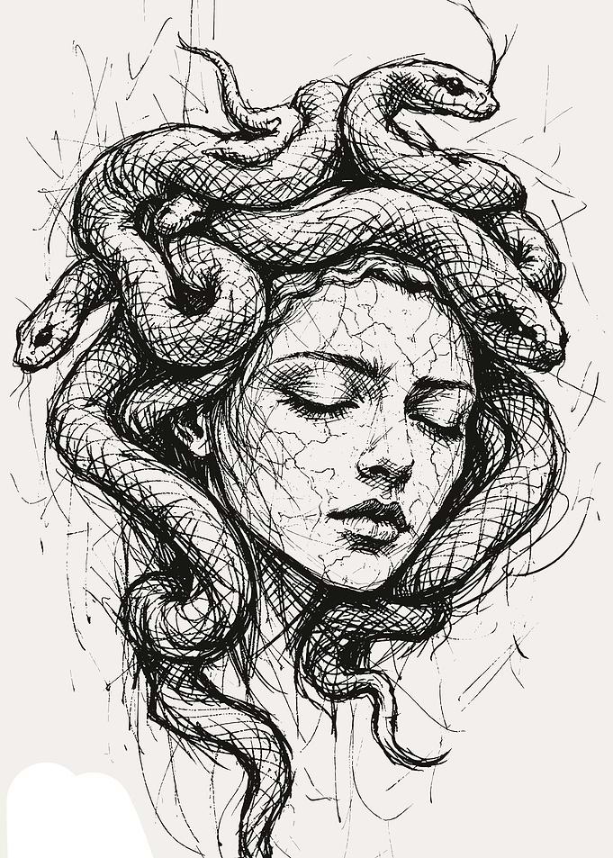 Medusa with Snakes Hair Sketch