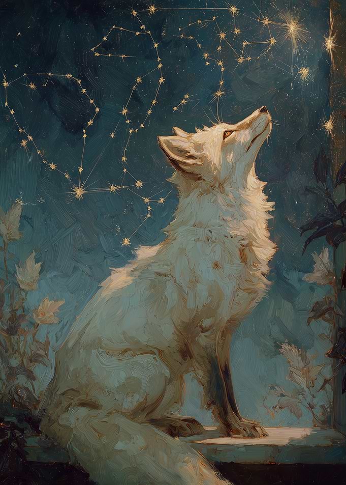 White Fox Gazing at Constellations
