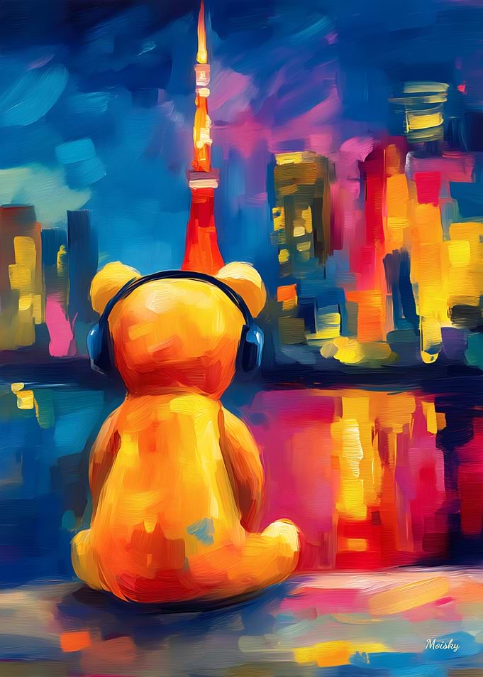 Tokyo Teddy Fauvist Neon Skyline Print