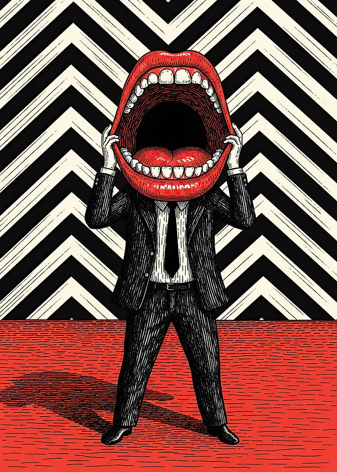 Surreal Mouth Head in Suit