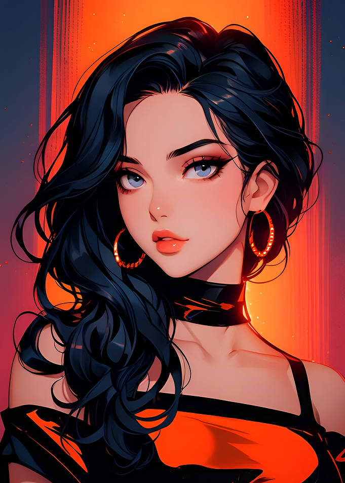 Anime Girl with Blue Eyes and Black Hair