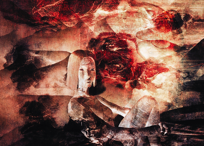 Ethereal Figure with Floral Background