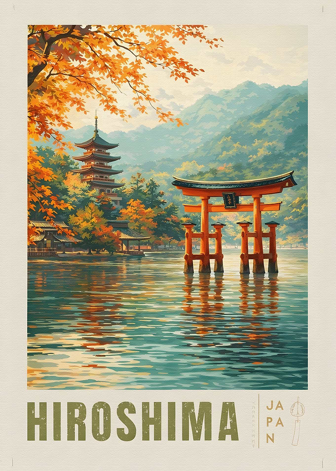 Hiroshima Autumn Torii Gate and Pagoda