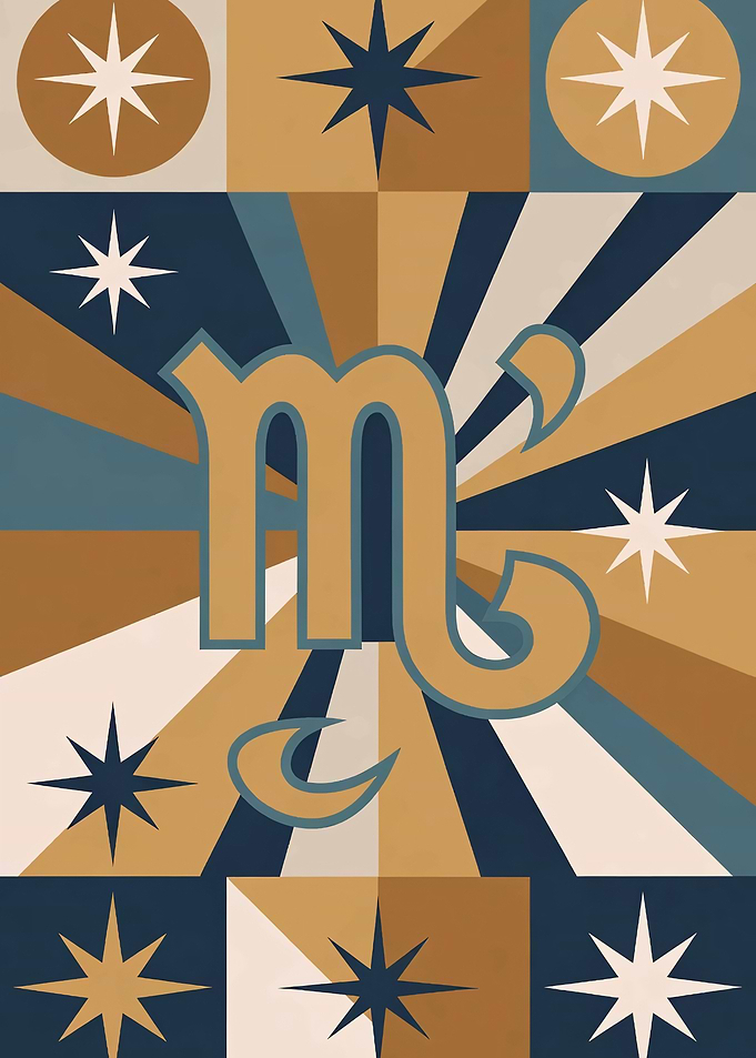Scorpio Zodiac Symbol with Starbursts
