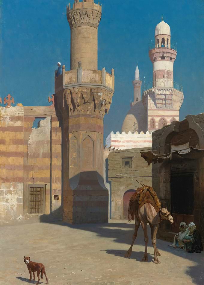Camel and Dog in Egyptian Courtyard