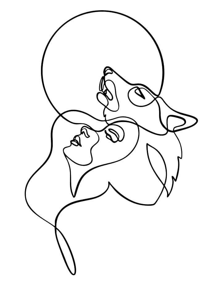 Wolf and Woman Line Art