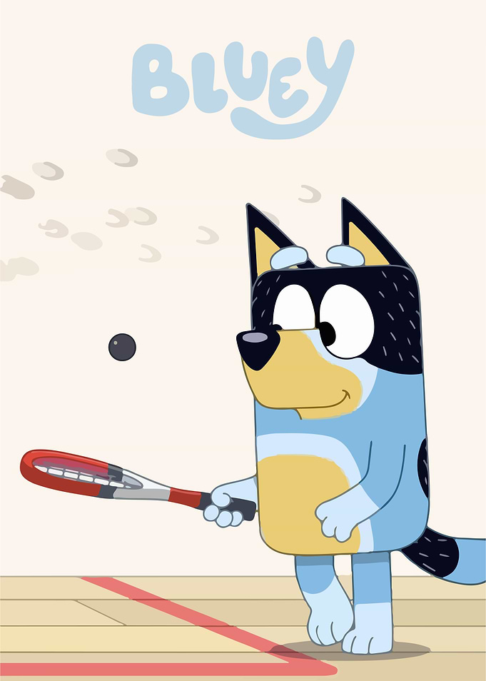 Bluey playing squash