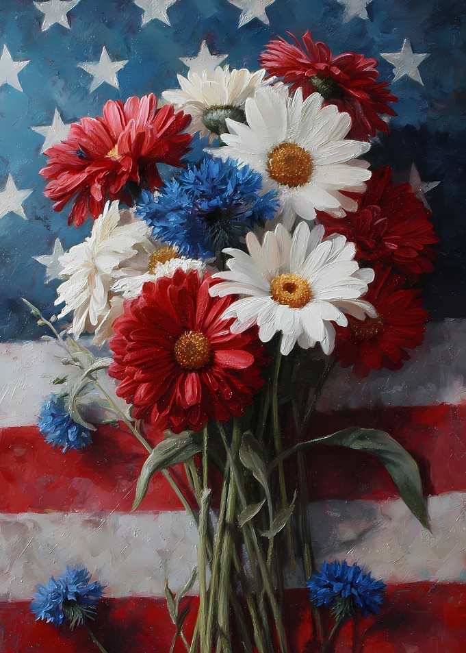 Floral Arrangement on American Flag