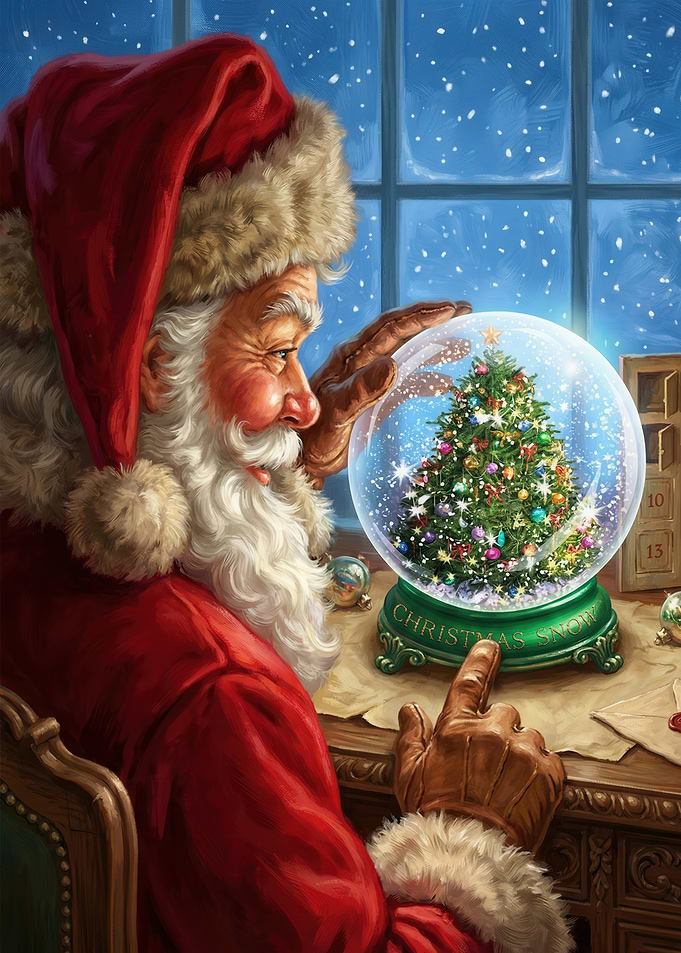 Santa Claus with Christmas Snow Globe