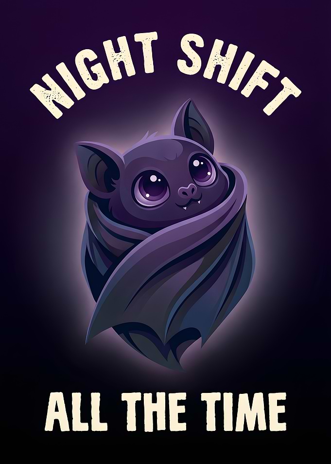 Cute Bat with Night Shift Text