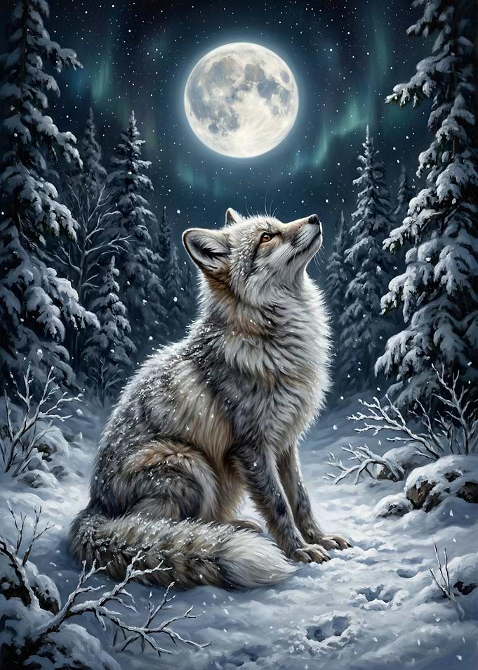 Wolf Under the Northern Lights