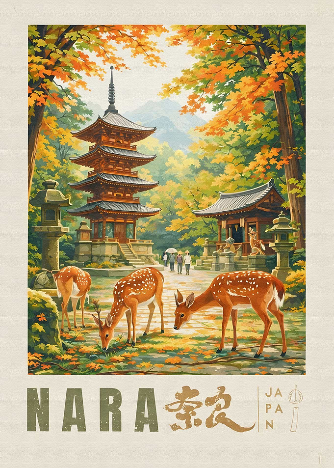 Nara Japan Autumn Pagoda and Deer