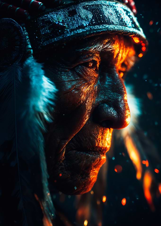 Native Elder Portrait Fire Glow