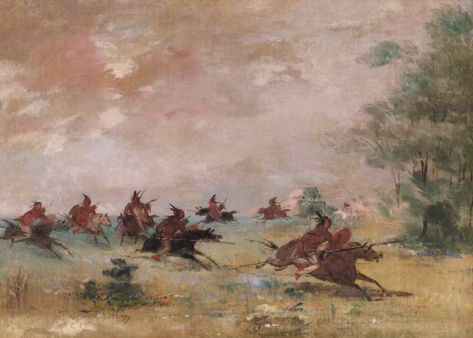 Native Americans on horseback in a landscape