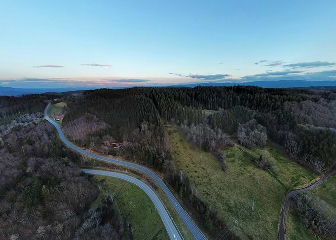 Aerial View of Winding Road Through Black Forest