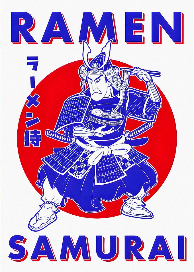 Ramen Samurai Eating Noodles
