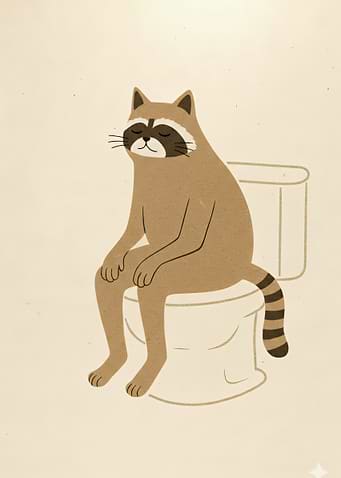 Raccoon Sitting on Toilet