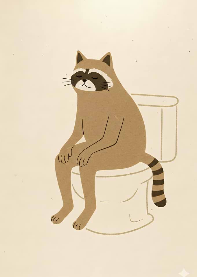 Raccoon Sitting on Toilet