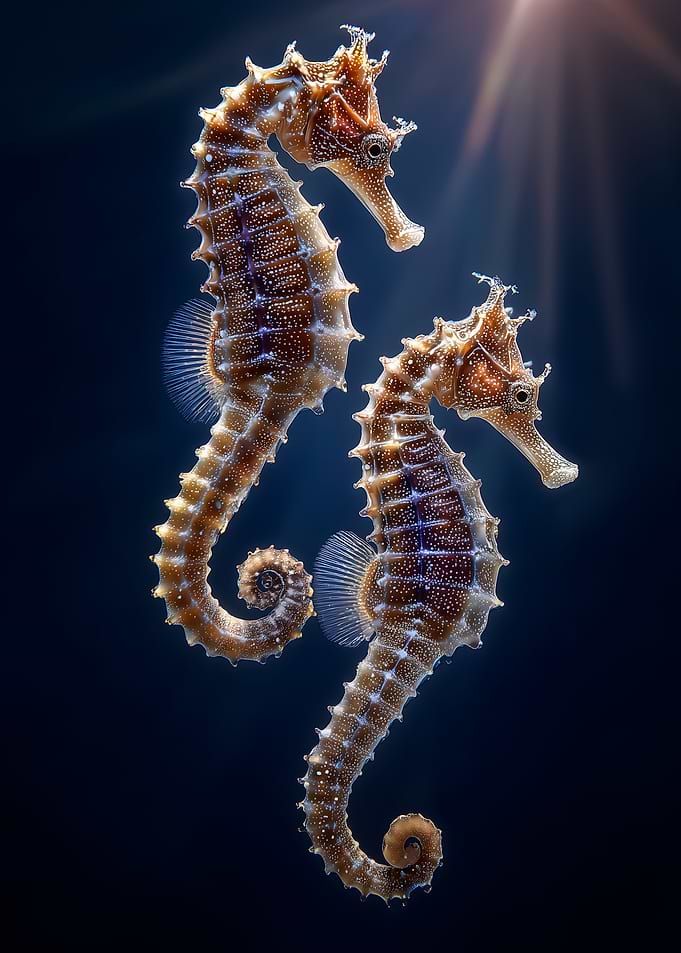 Two Seahorses in Sunlight