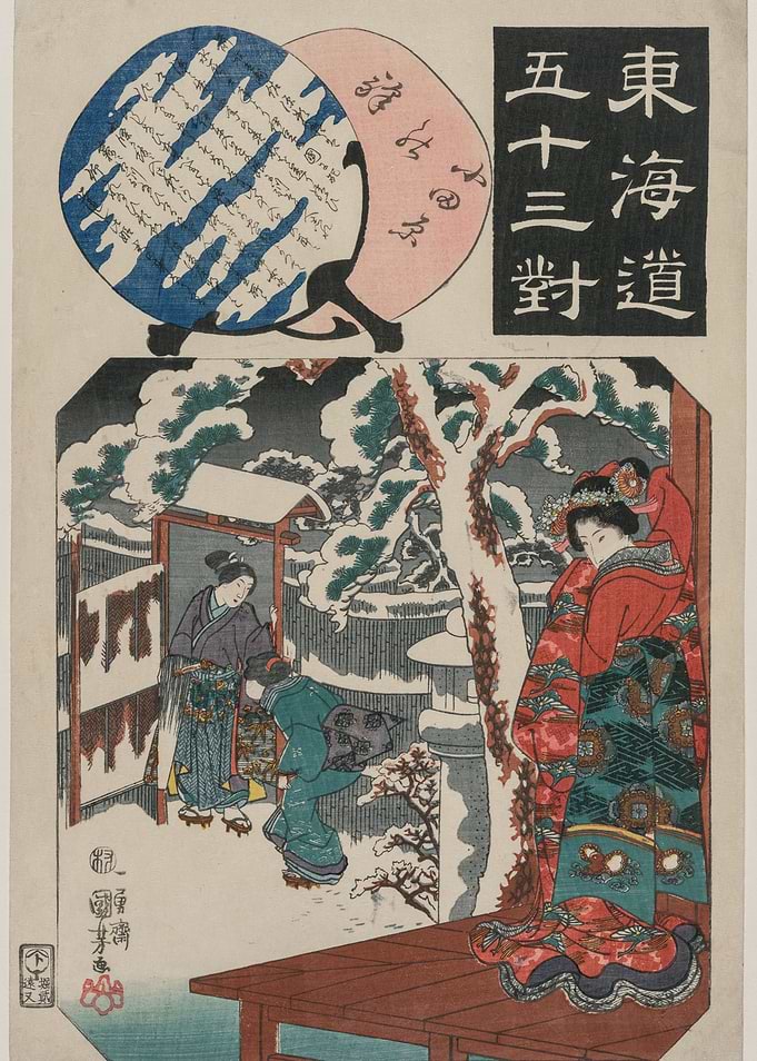 Ukiyo-e print of women in snow