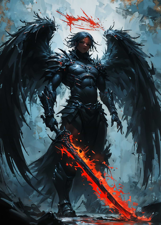Dark Angel Warrior with Fiery Sword