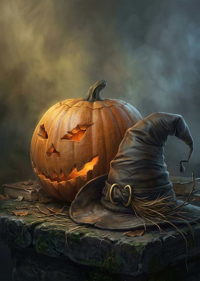 Halloween Pumpkin and Witch Hat