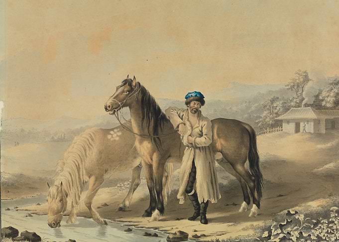 Man and Horses by a Stream