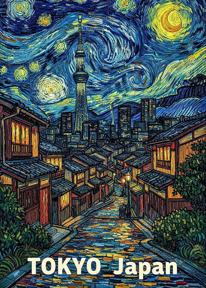 Tokyo Japan Starry Night Painting