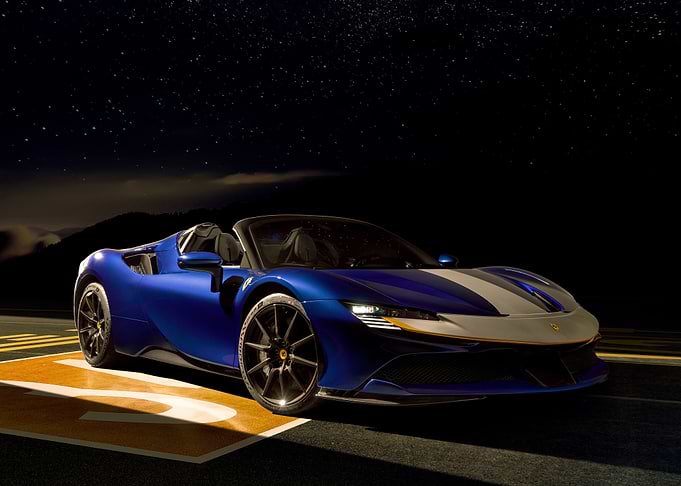 Blue Ferrari Convertible Under the Stars