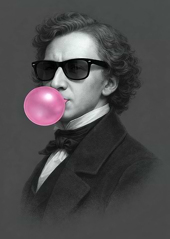 Classical Composer with Sunglasses and Bubble Gum