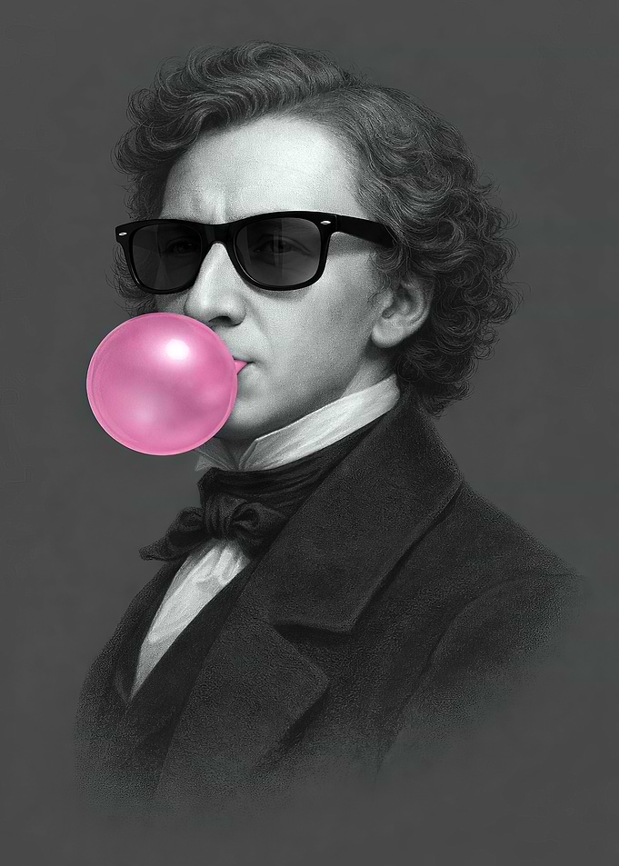 Classical Composer with Sunglasses and Bubble Gum