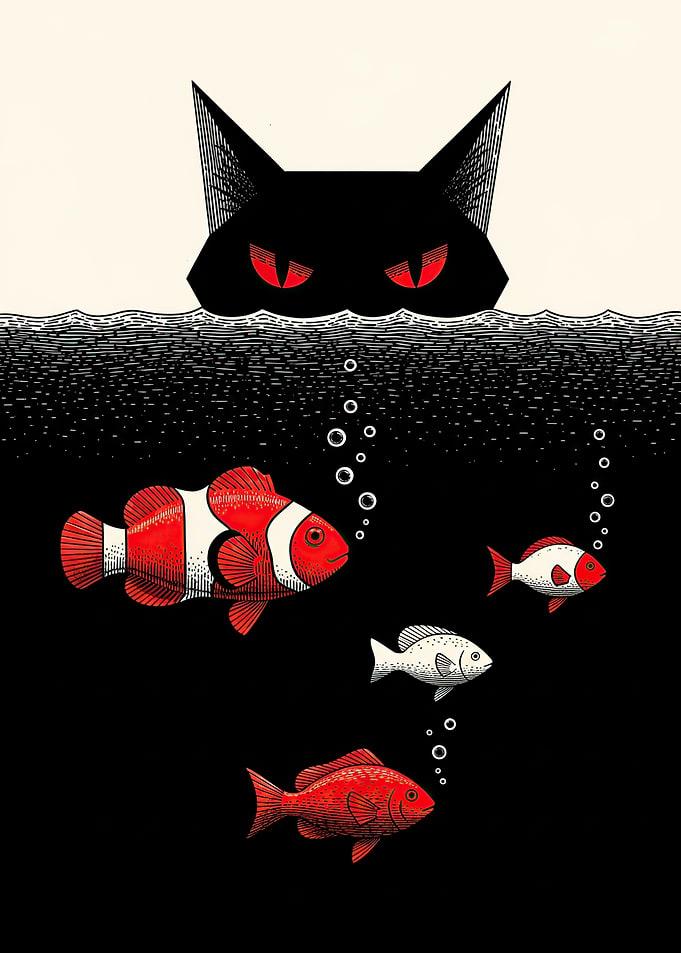 Cat Watching Fish Underwater