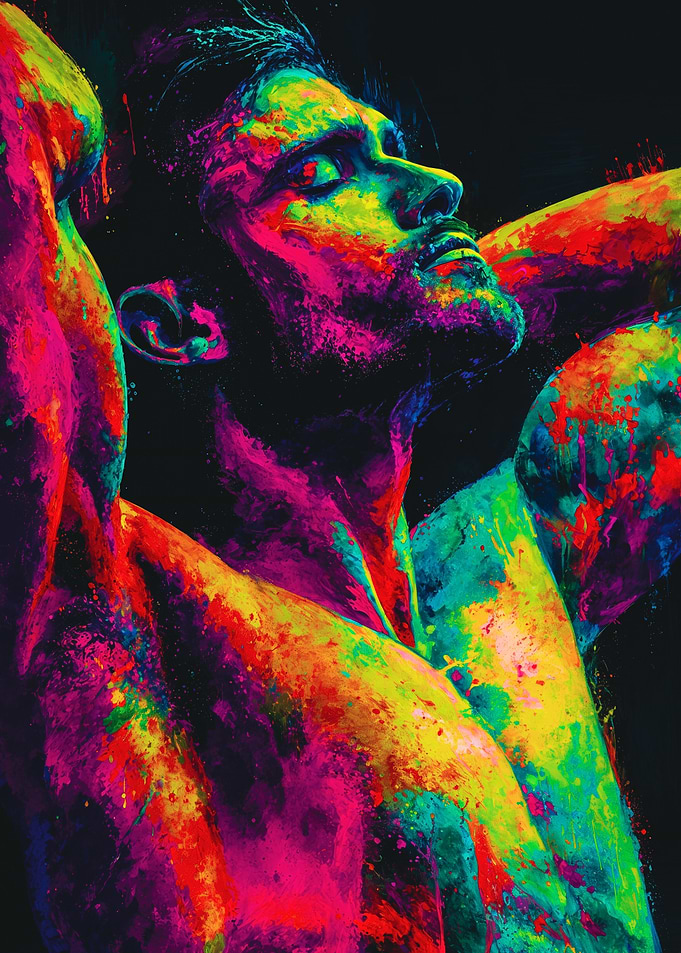 Vibrant Paint Splatter Man Portrait