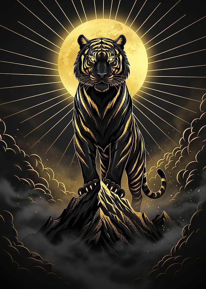 Golden Tiger on Mountain Peak