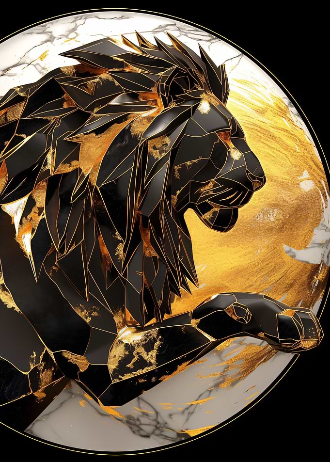 Geometric Lion with Gold and Marble