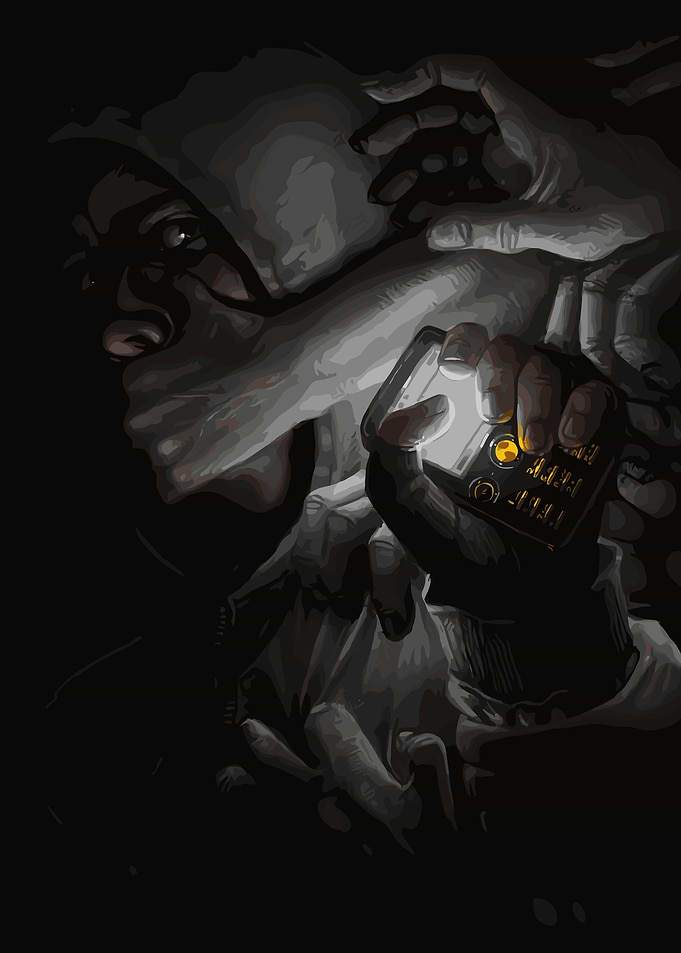 Dark Figure with Glowing Phone