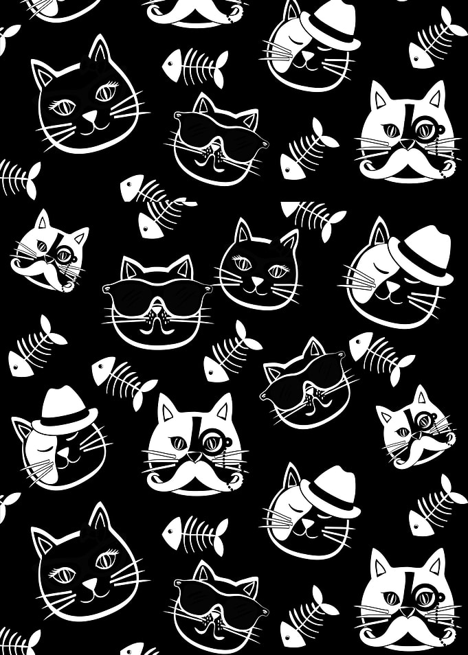 Cute Cats and Fish Bones Pattern