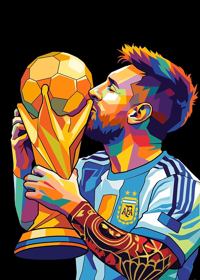 Lionel Messi kissing World Cup trophy