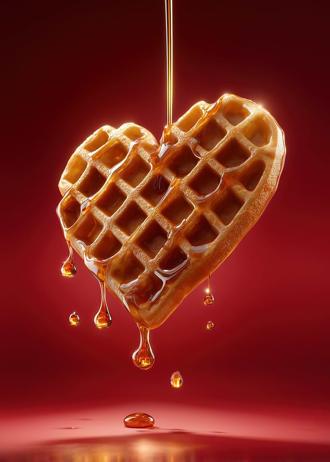 Heart-shaped Waffle with Syrup