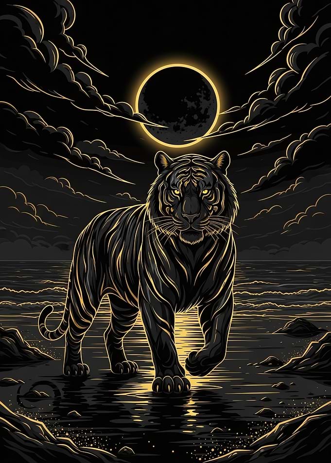 Tiger Under a Lunar Eclipse