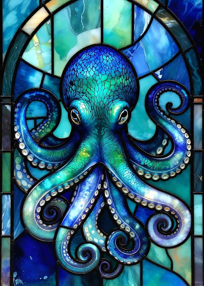 Stained Glass Octopus Art